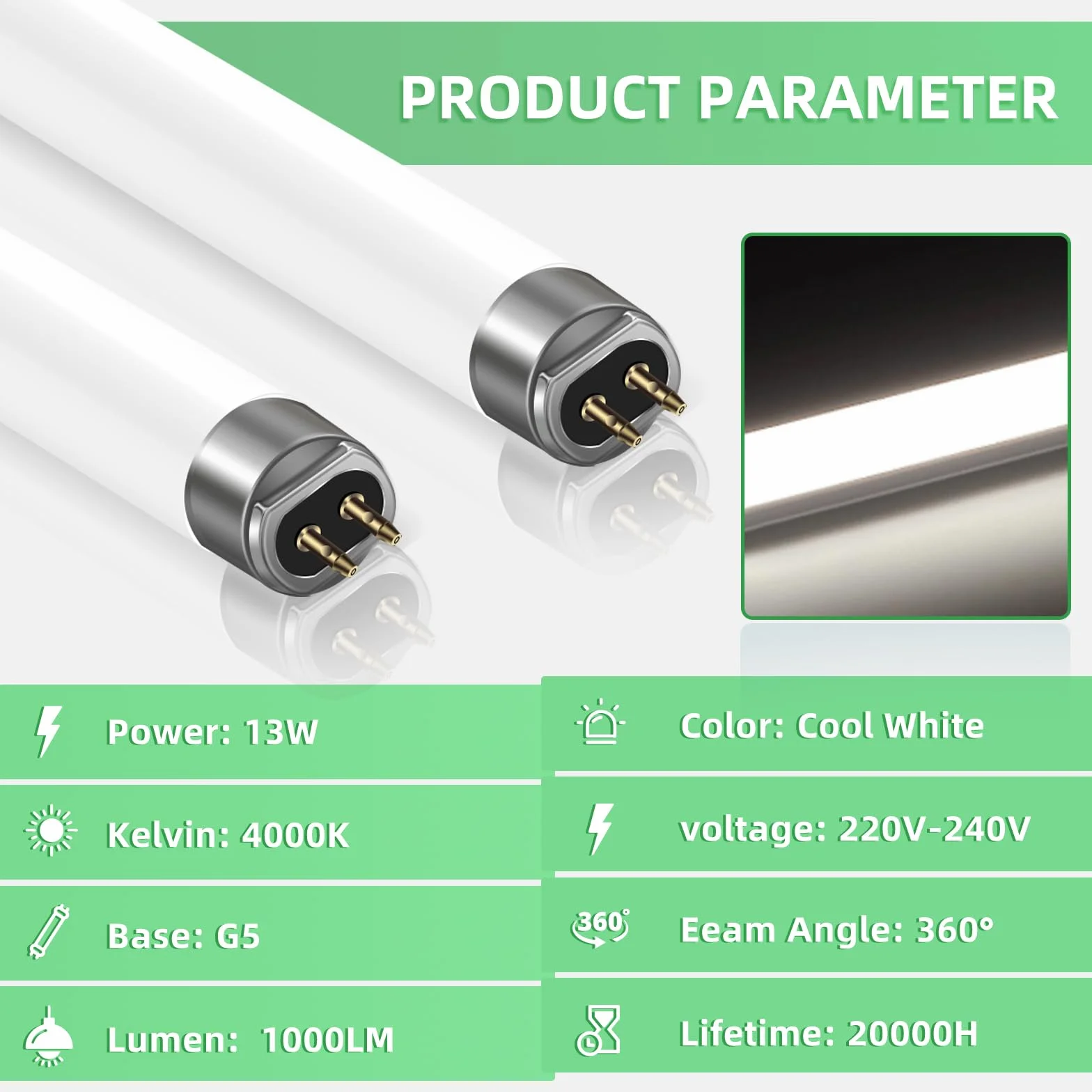 Tubes Fluorescents 13W 525mm T5 Blanc Froid 4000K 1000LM G5 2 Pack
