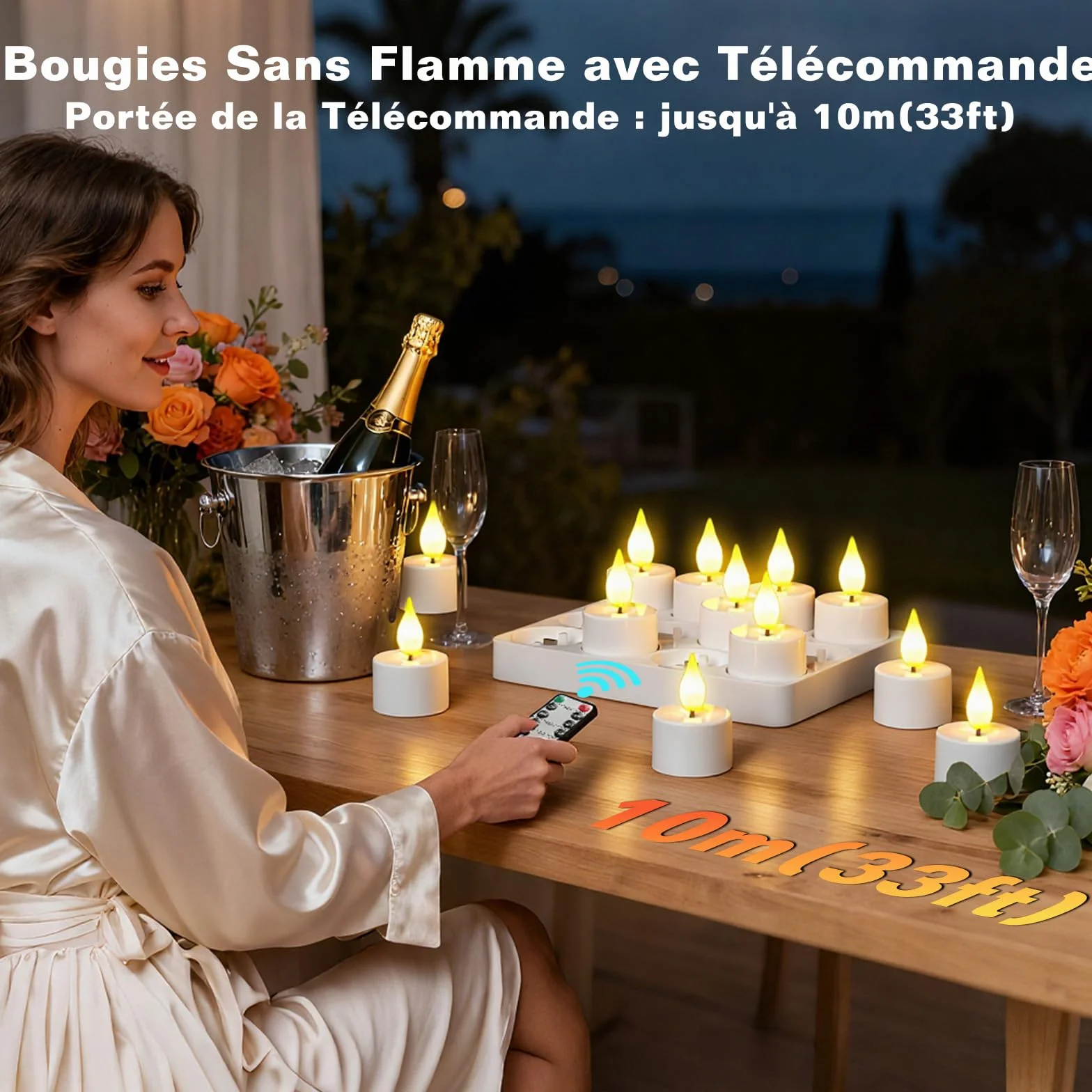 Bougie LED Rechargeable avec Télécommande et Minuterie, 100 Heures Fausse Bougie Flamme Vacillante, Décoration Noël Halloween