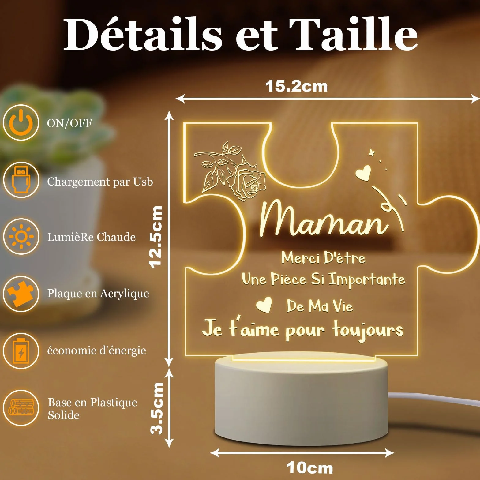 Lampe en Acrylique Personnalisée Cadeau Fête des Mères pour Maman Femme