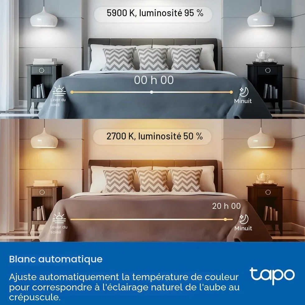 Tapo Ampoule intelligente B22 Matter, 1055 lm, 8,6 W, surveillance énergie, intensité variable, compatible Alexa Apple HomeKit
