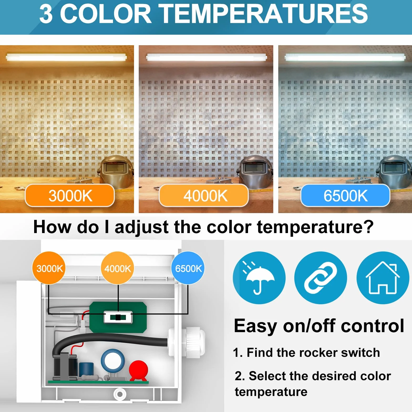 Réglette LED 120 cm 36W 3960 LM 3 Couleurs 3000K/4000K/6500K IP65 Étanche Extérieur
