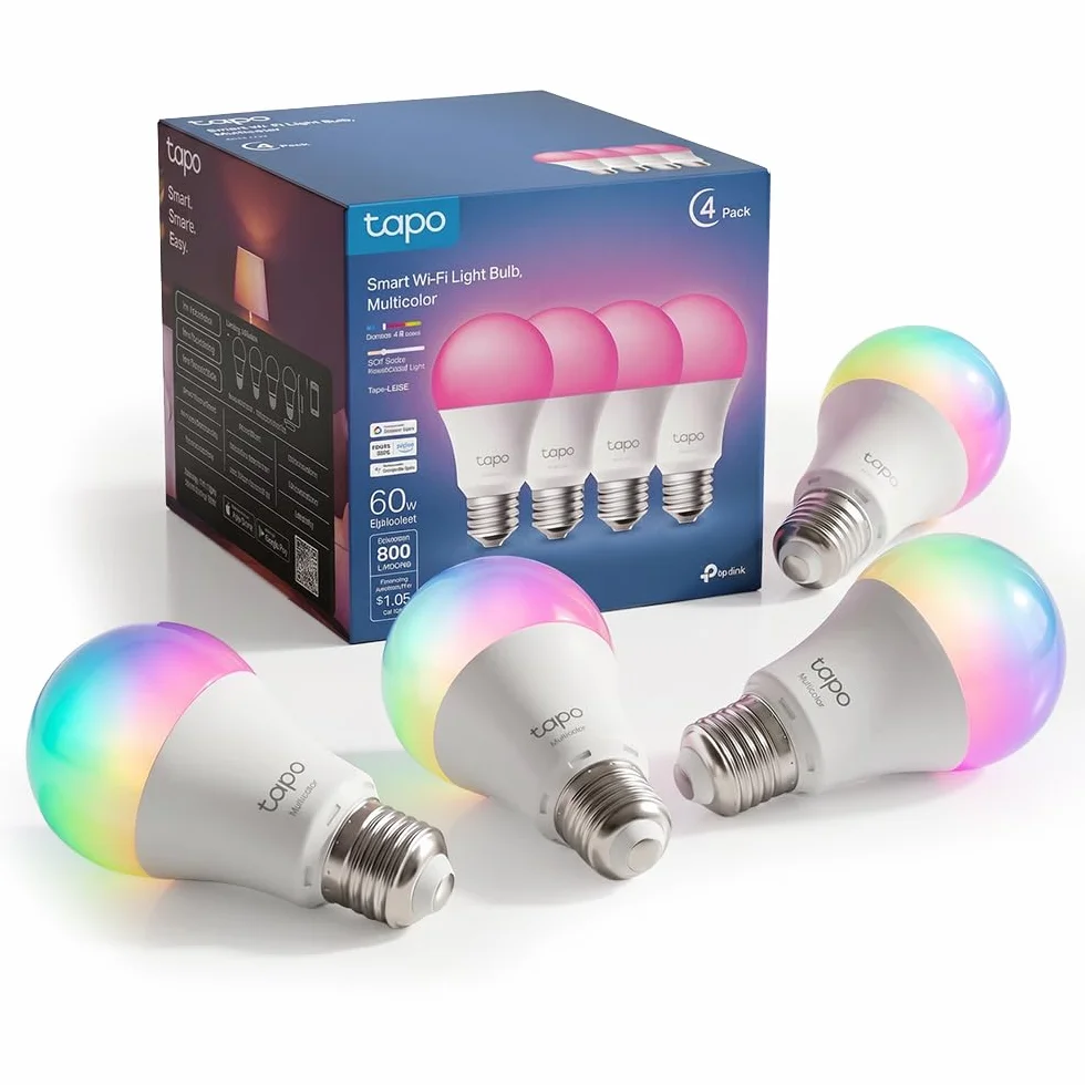 Tapo Ampoule Connectée WiFi LED E27 Multicolore 2500K-6500K Dimmable 8.7W 806Lm Compatible Alexa Google Home L530E 4-pack