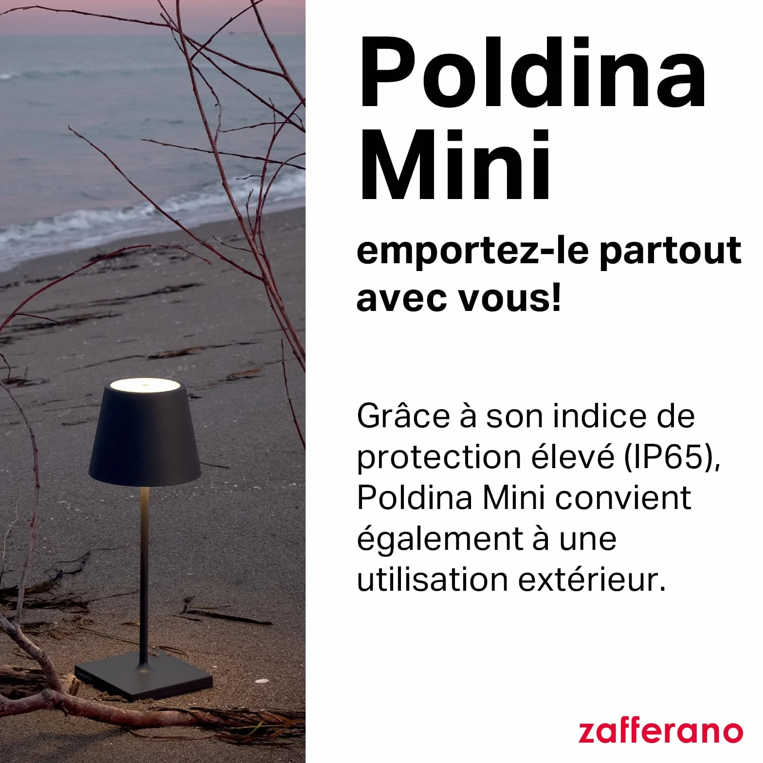 Zafferano Poldina Pro Mini Lampe de Table Rechargeable Sans Fil Contrôle Tactile Dimmer 2200-3000 K Hauteur 30 cm Couleur Corten
