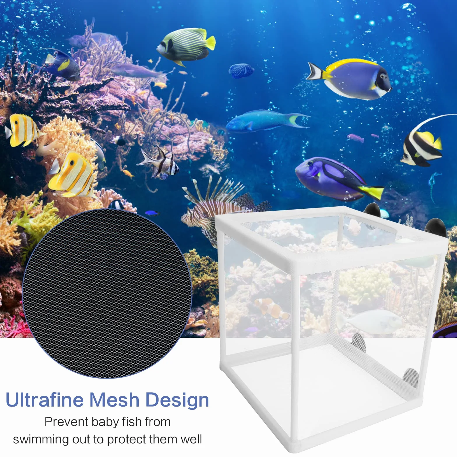 Aquarium Fish Breeding Box 2 Pcs Incubator Isolation Net with 8 Suction Cups