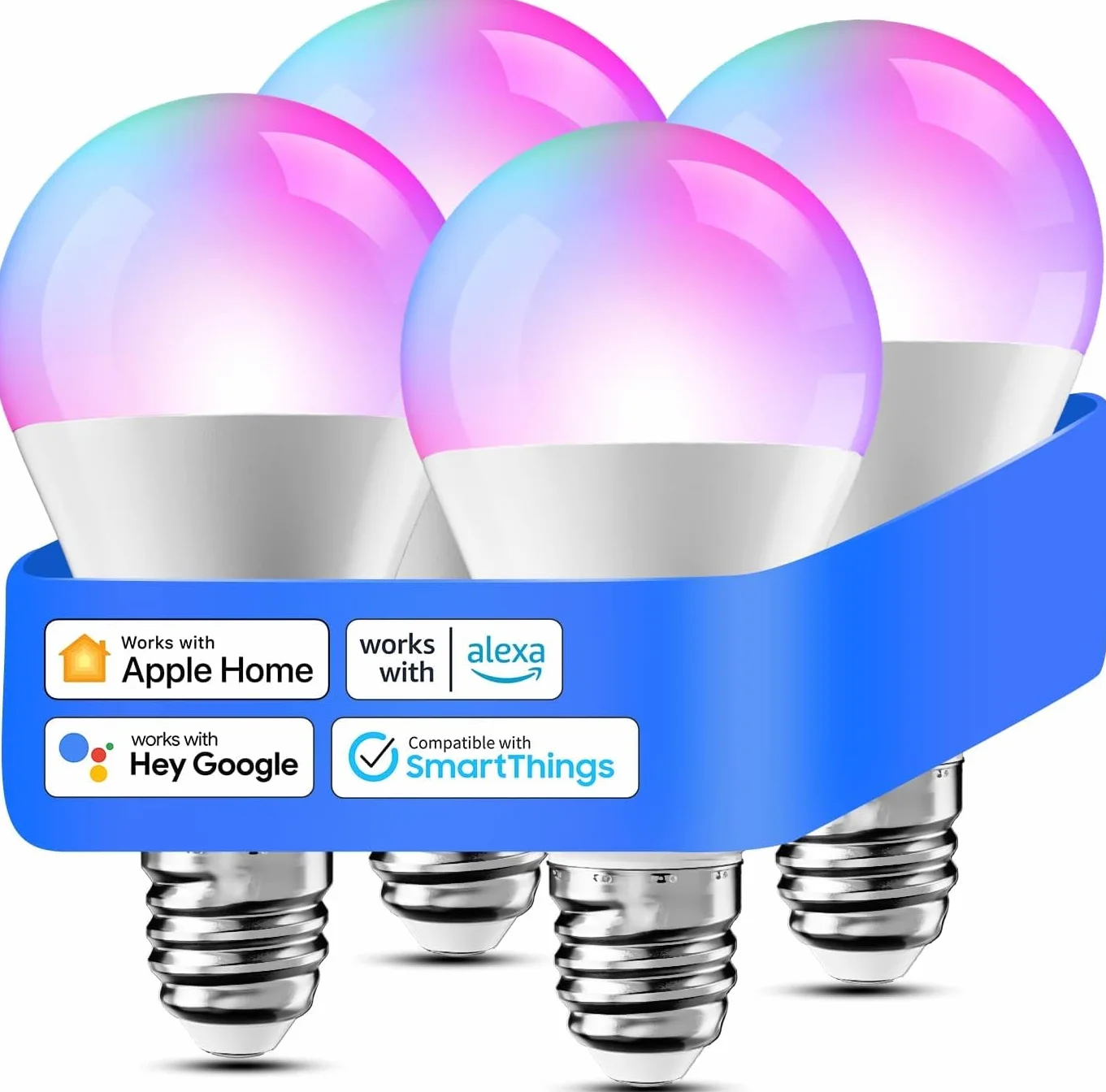 Meross Ampoule LED Connectée E27 WiFi Lot de 4 Compatible Apple HomeKit Alexa Google Home RGBWW Dimmable Commande Vocale