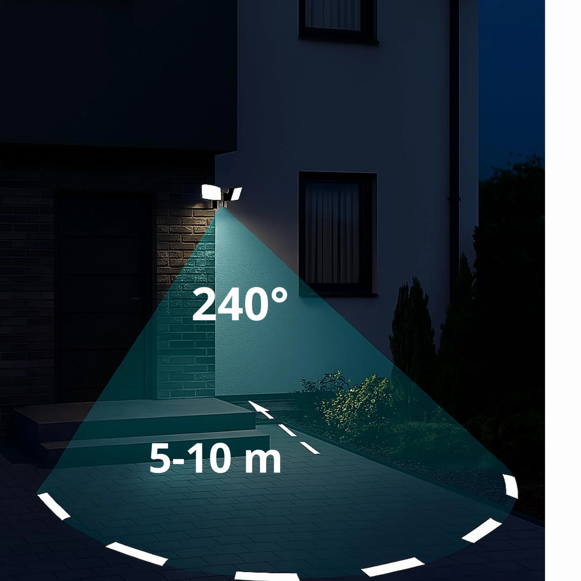 Projecteur LED Extérieur Double 2x20W 2x1600lm Blanc Chaud 3000K IP65 IK10 avec Détecteur de Mouvement