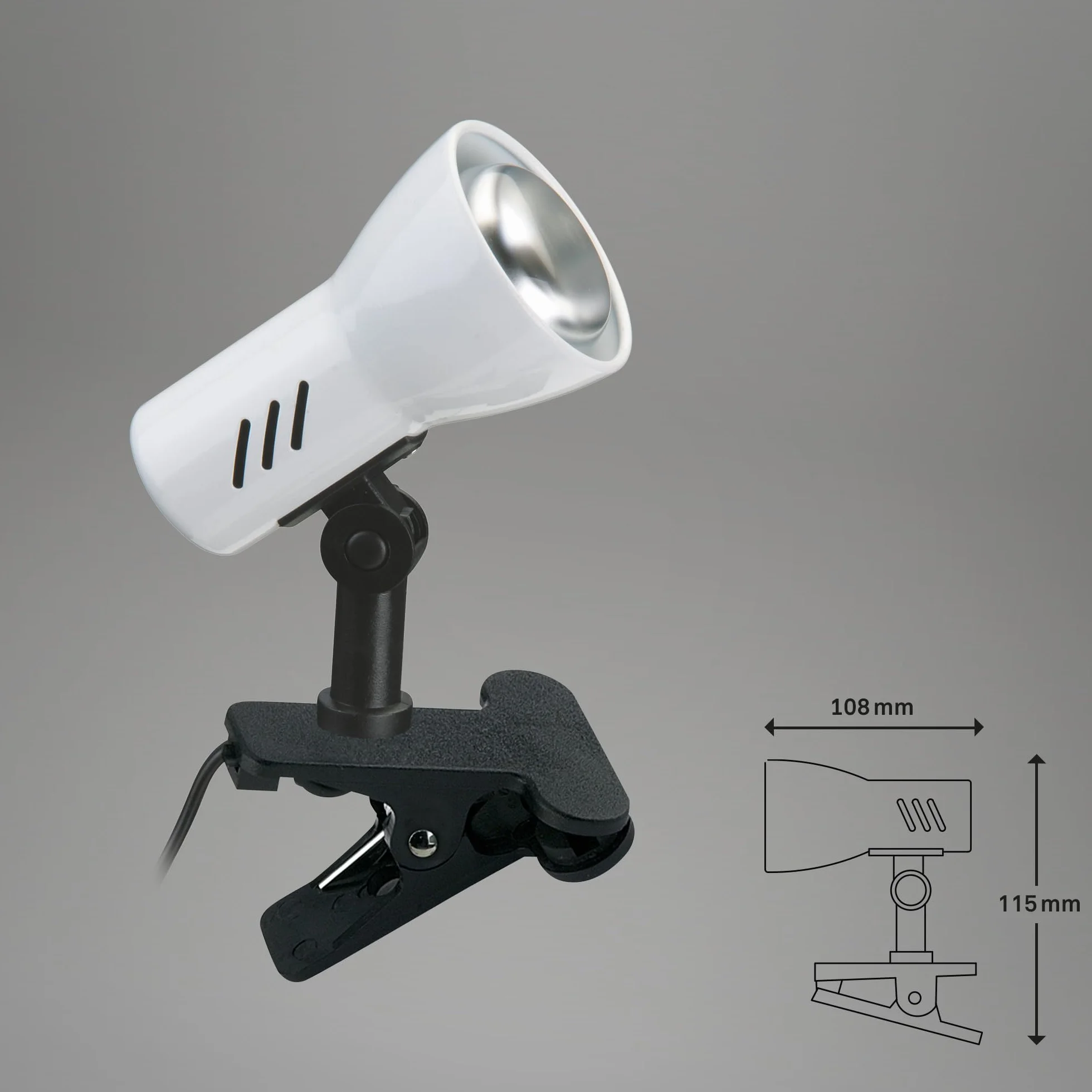 BRILONER Lampe de chevet orientable avec pince, blanc, 10,8 cm
