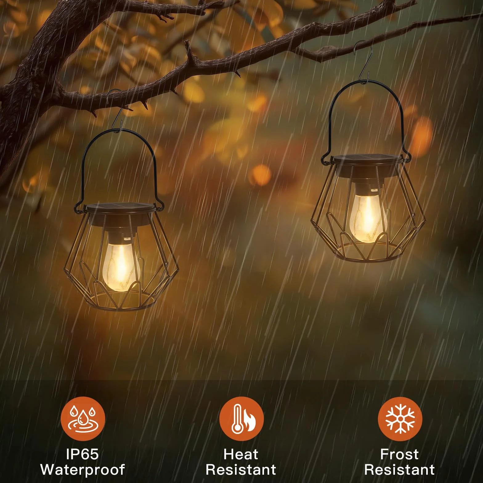 Ketom 2 Pièces Lanterne Solaire Exterieur Jardin IP65 Étanche Métal Suspendre Poser