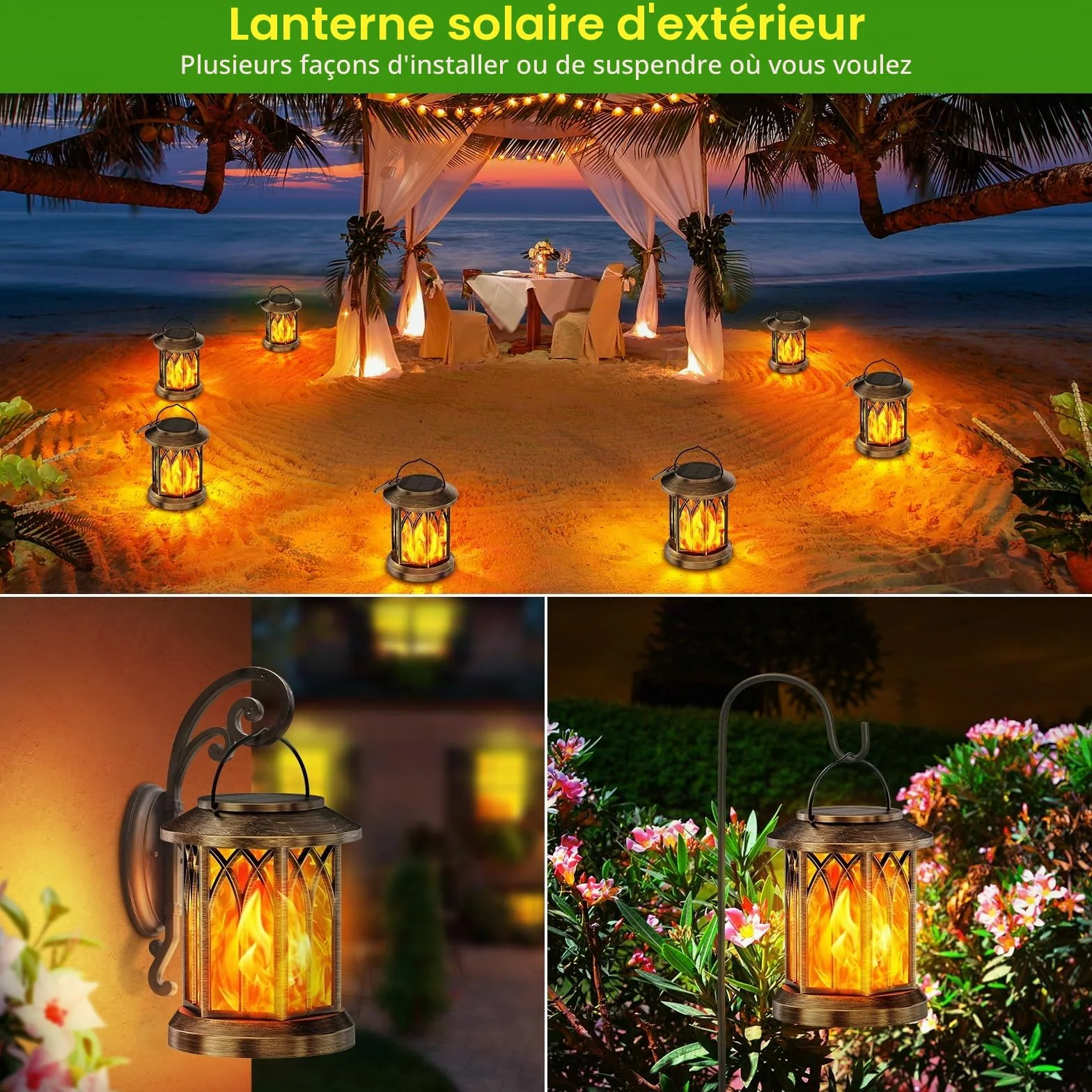 GEARLITE Lanterne Solaire Exterieur Jardin 2 Pièces IP65 Étanche LED avec Clips