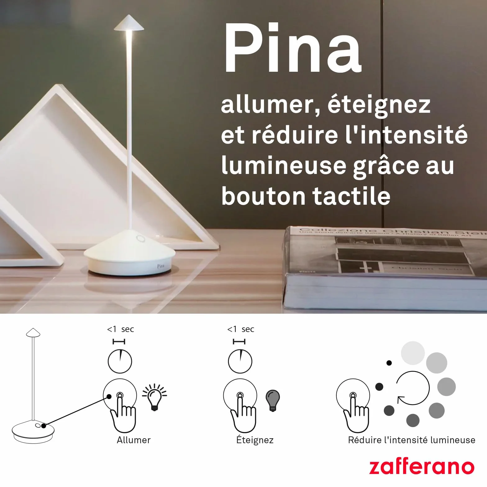 Zafferano Pina Lampe de Table Rechargeable Sans Fil Contrôle Tactile Dimmer 2200-3000 K Hauteur 29 cm Couleur Sable