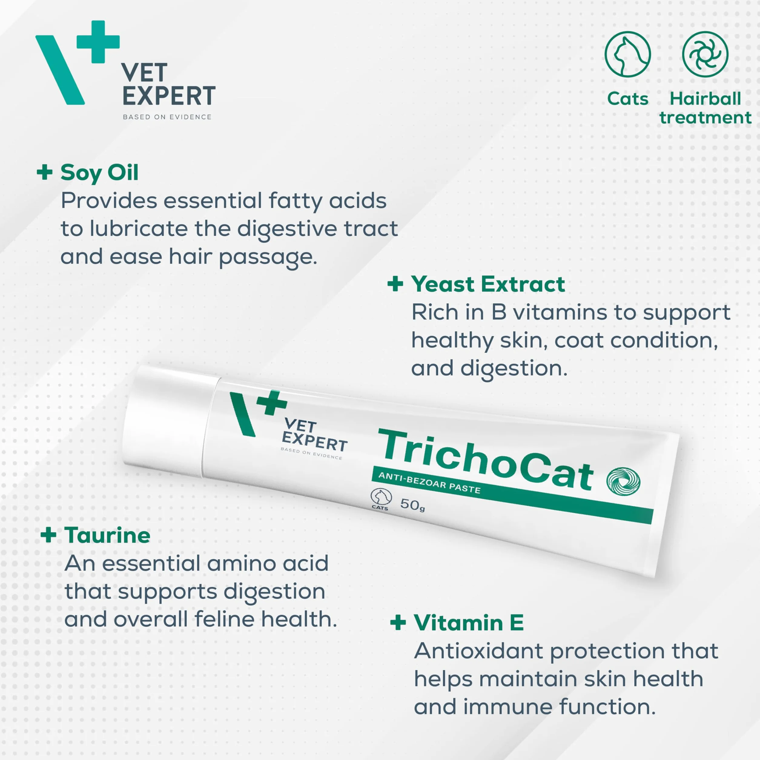 VETEXPERT TrichoCat 50g Pâte dépigmentante Anti-boules de poils