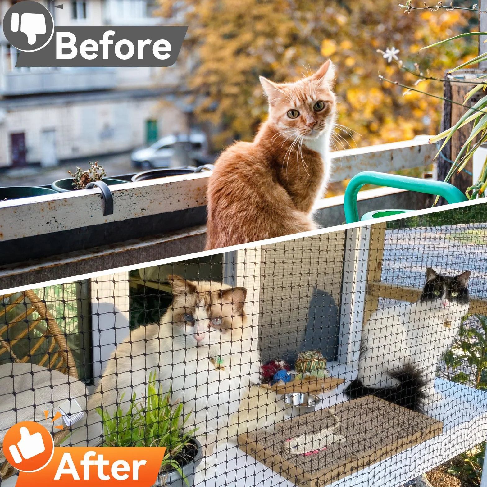 CENOVE Filet de Protection Renforcé Chat 3x4M Balcon Sécurité Anti-Chute avec Crochets