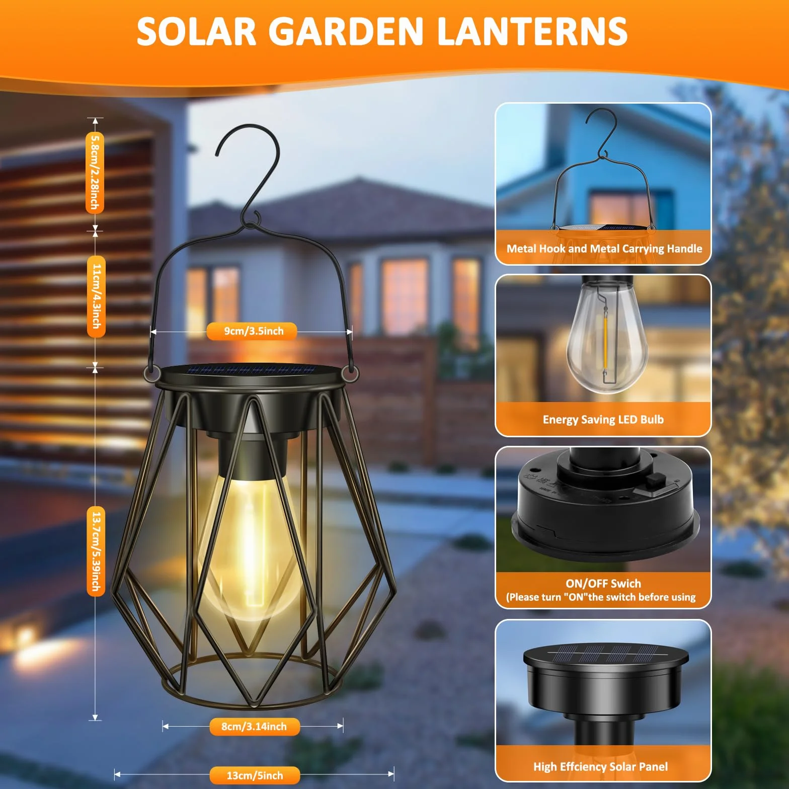 Lanterne Solaire Exterieur Jardin IP65 Étanche LED Métal 2 Pièces