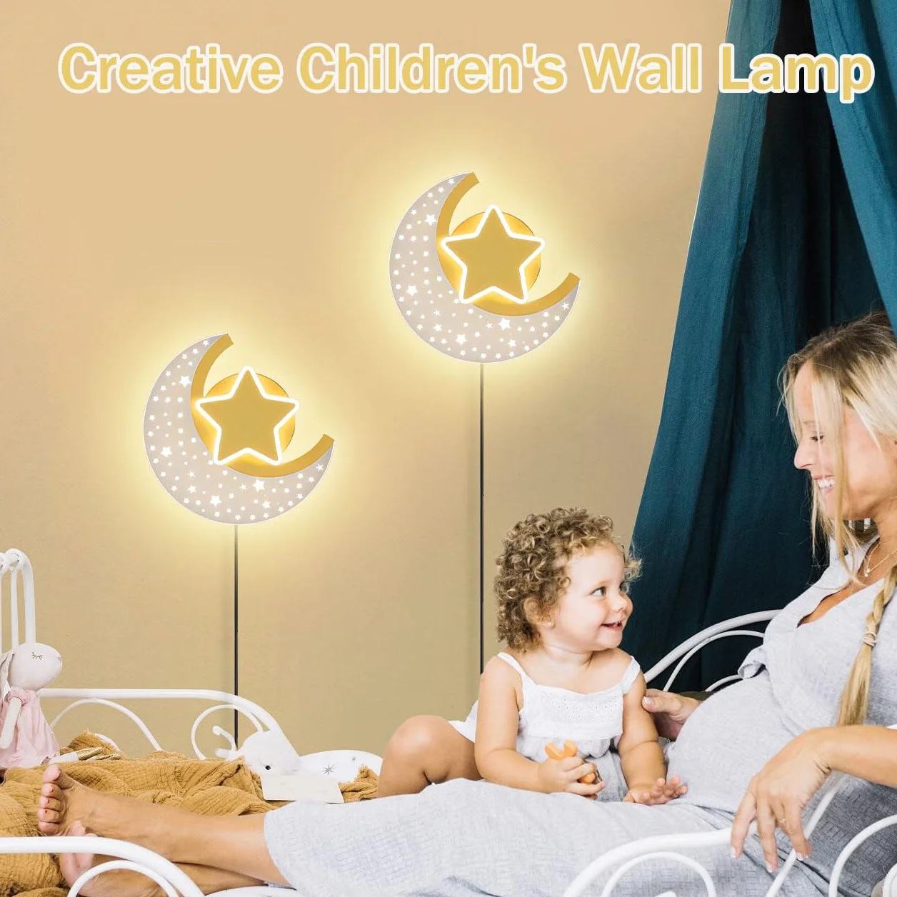 Applique Murale LED Interieur avec Prise Dimmable Lune Contrôle Tactile Lumière Mural Métal Chambre Enfants