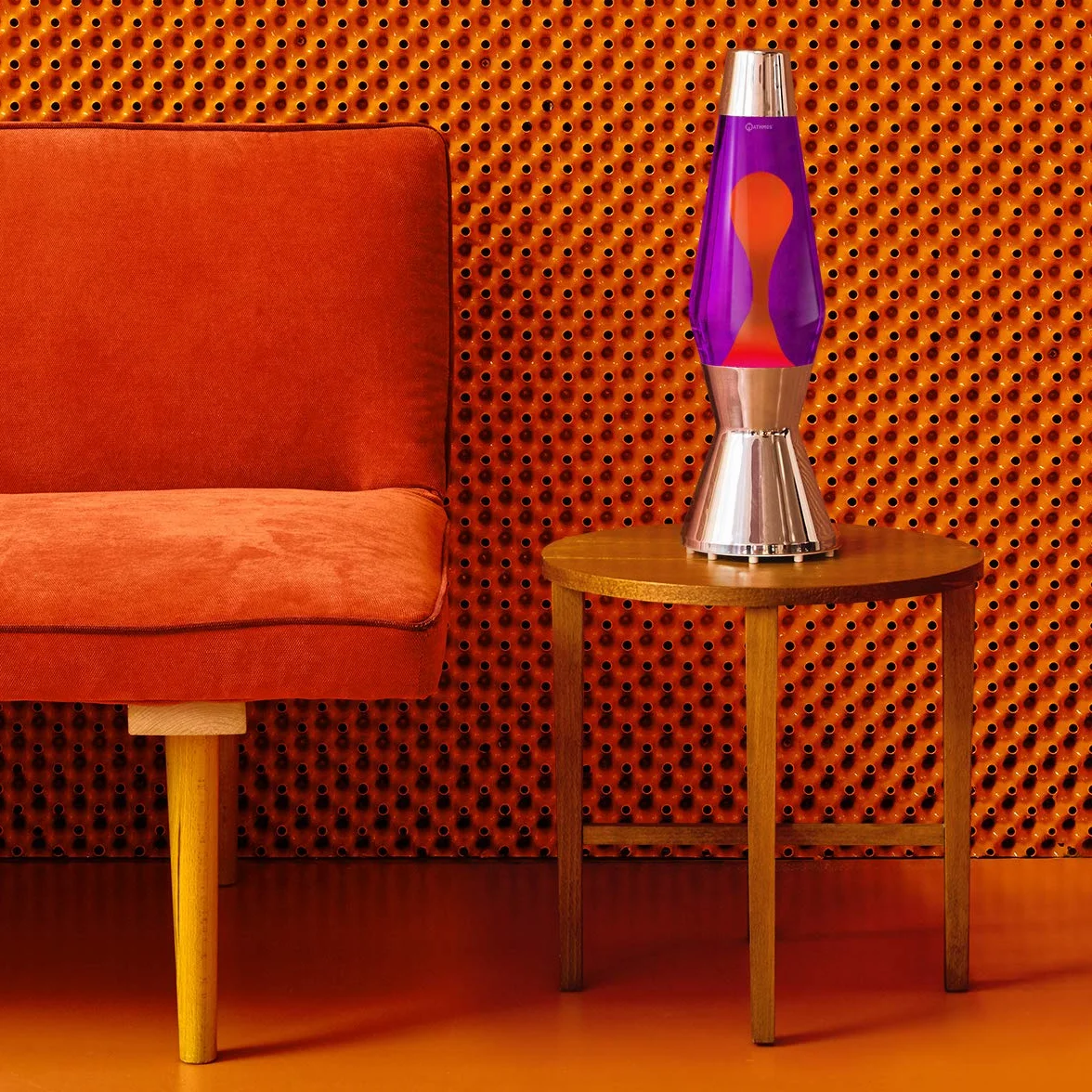 MATHMOS Lampe à lave Astro Argent Violet/Orange 1963 Fabriquée à la main Grande-Bretagne