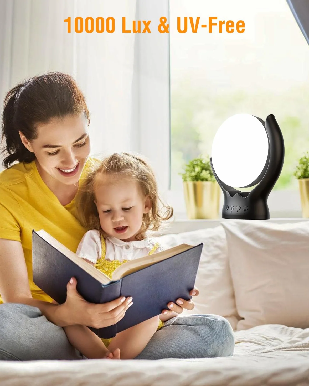 Lampe de luminothérapie 10000 Lux sans UV, Rotatif 210°, 3 températures de couleur, 4 minuteries, 5 luminosités réglables
