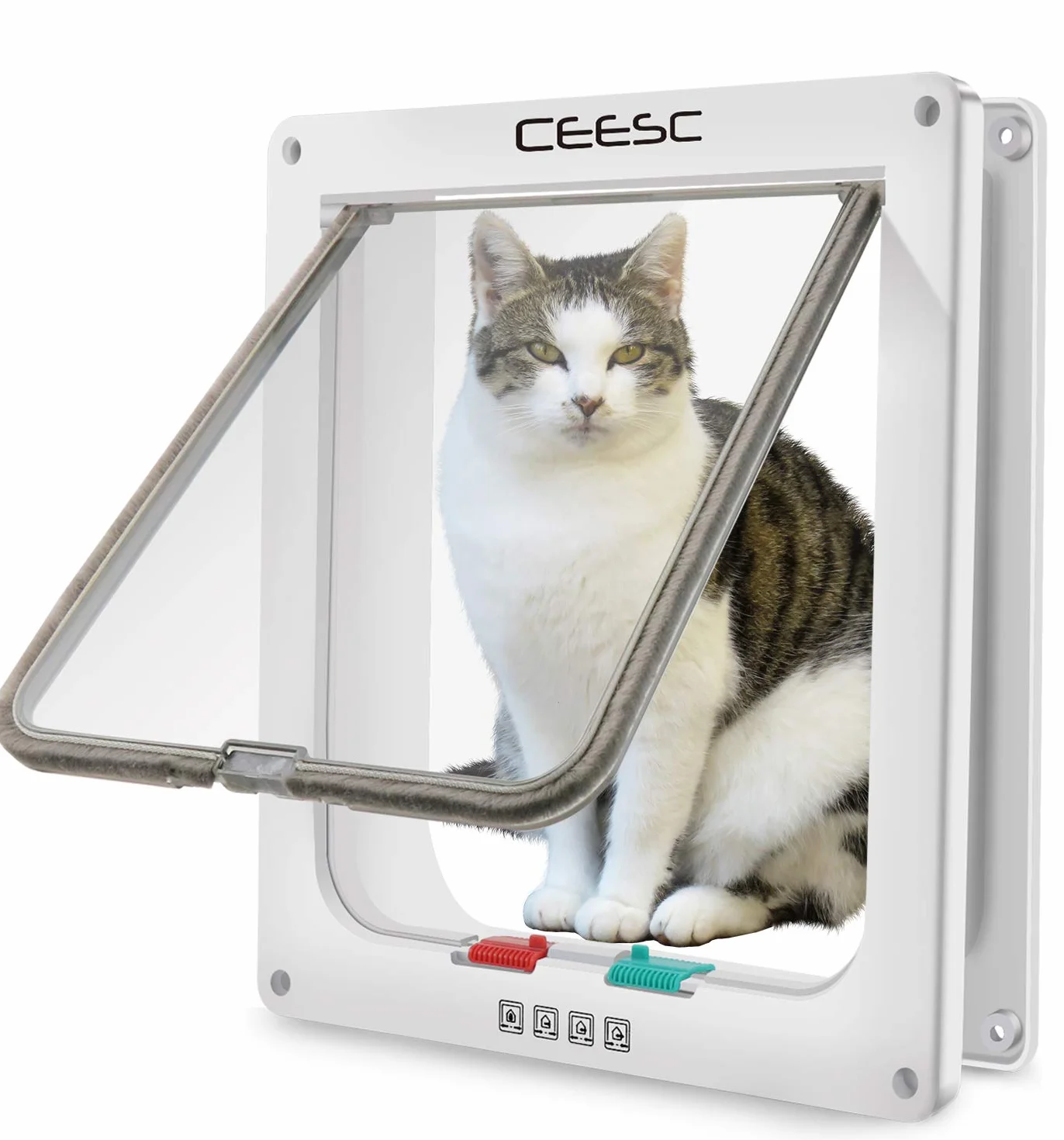 CEESC Grande chatière 28cm x 24.9cm Verrouillage 4 Voies pour Chats Petits Chiens