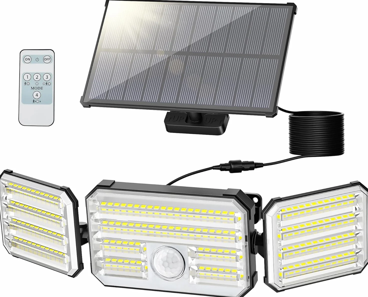 Lampe Solaire Extérieur Détecteur de Mouvement IP67 avec Télécommande et Alarme