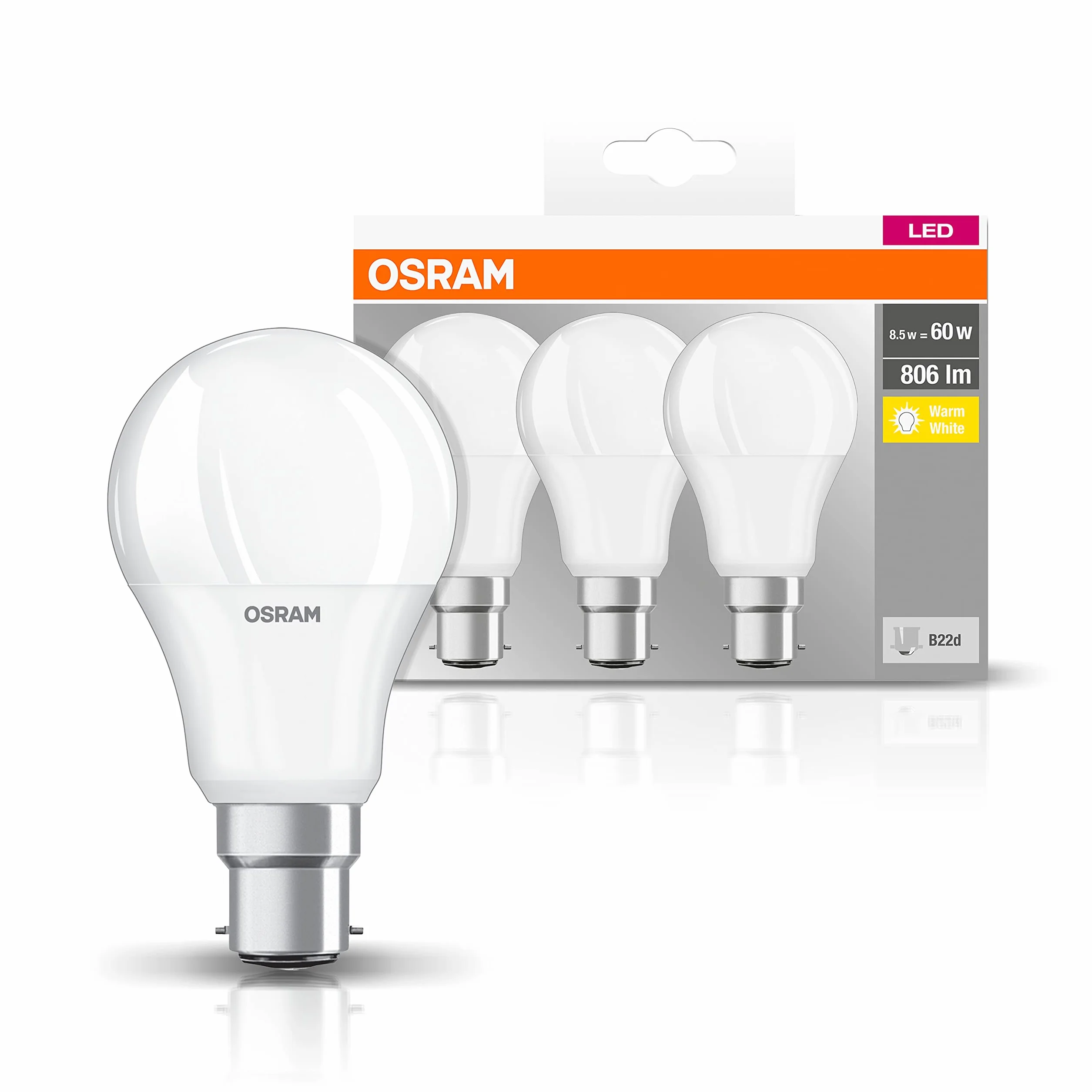 OSRAM Ampoule LED Lot de 3 Blanc Chaud 2700K Remplace 60W Mate