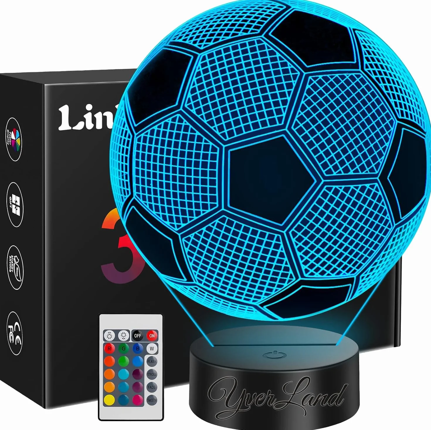 Lampe LED 3D Ballon de football Cadeaux originaux pour enfants 5-10 ans Lampe de chevet Piles Câble USB