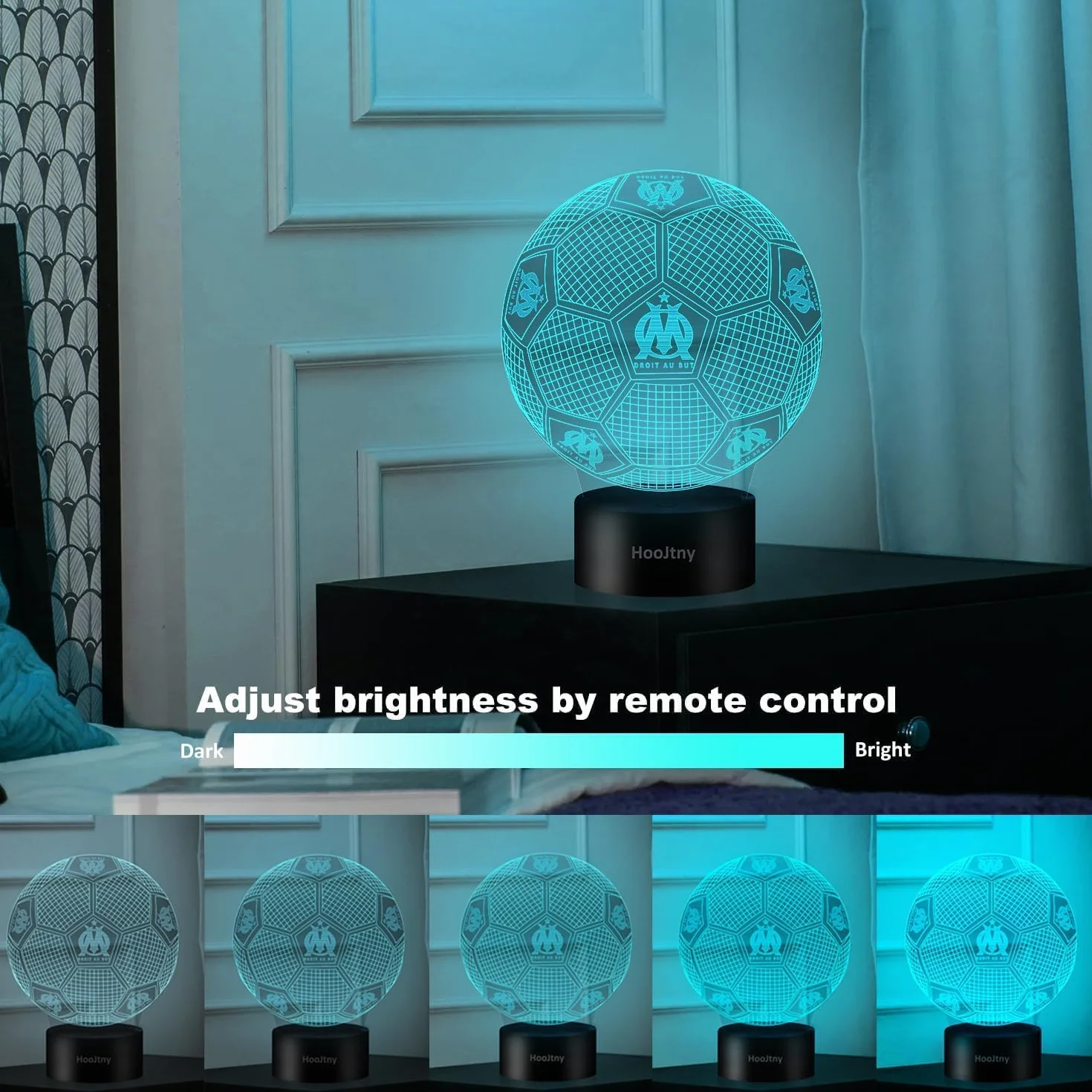 Veilleuse Marseille Football Enfant Lampe 3D LED 16 Couleurs USB Rechargeable Cadeau Garçon Fan de Foot
