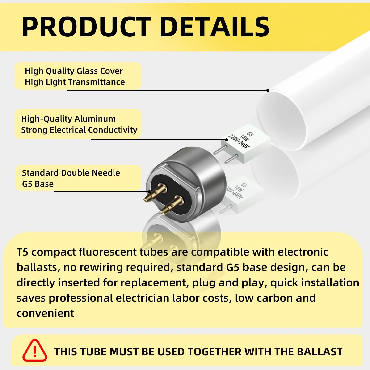 Tubes Fluorescents T5 14W 563mm Blanc Chaud 3000K G5