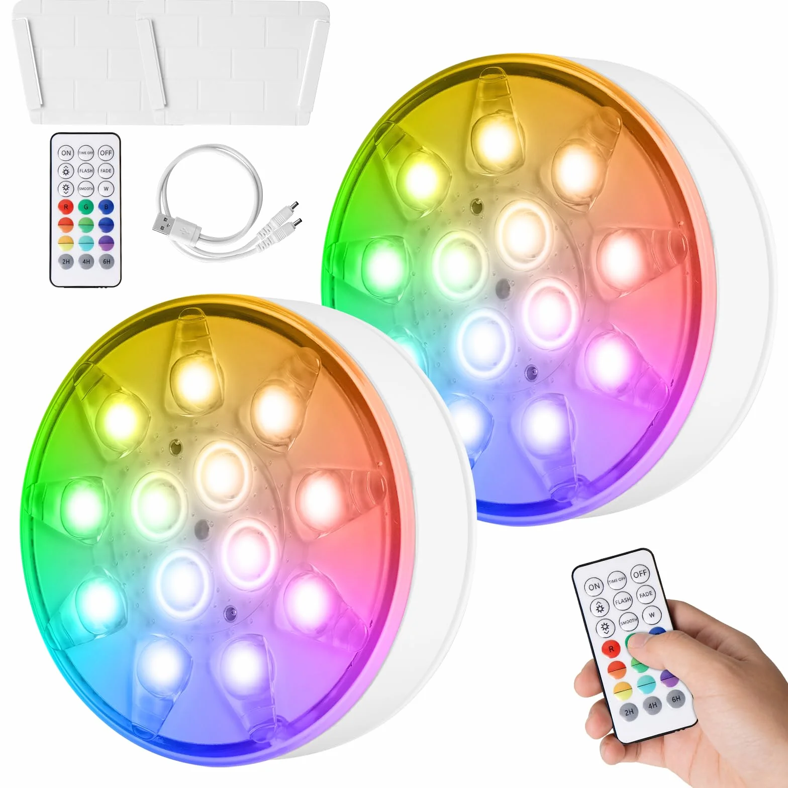 Lumière Submersible LED Rechargeable Piscine 16 Couleurs Aimant IP68 Étanche Télécommande RF
