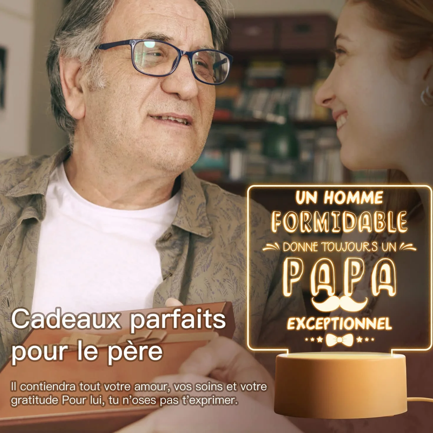 Cadeau Fête des Pères Veilleuse en Acrylique Idée Cadeaux Anniversaire Noël Papa Grand-père