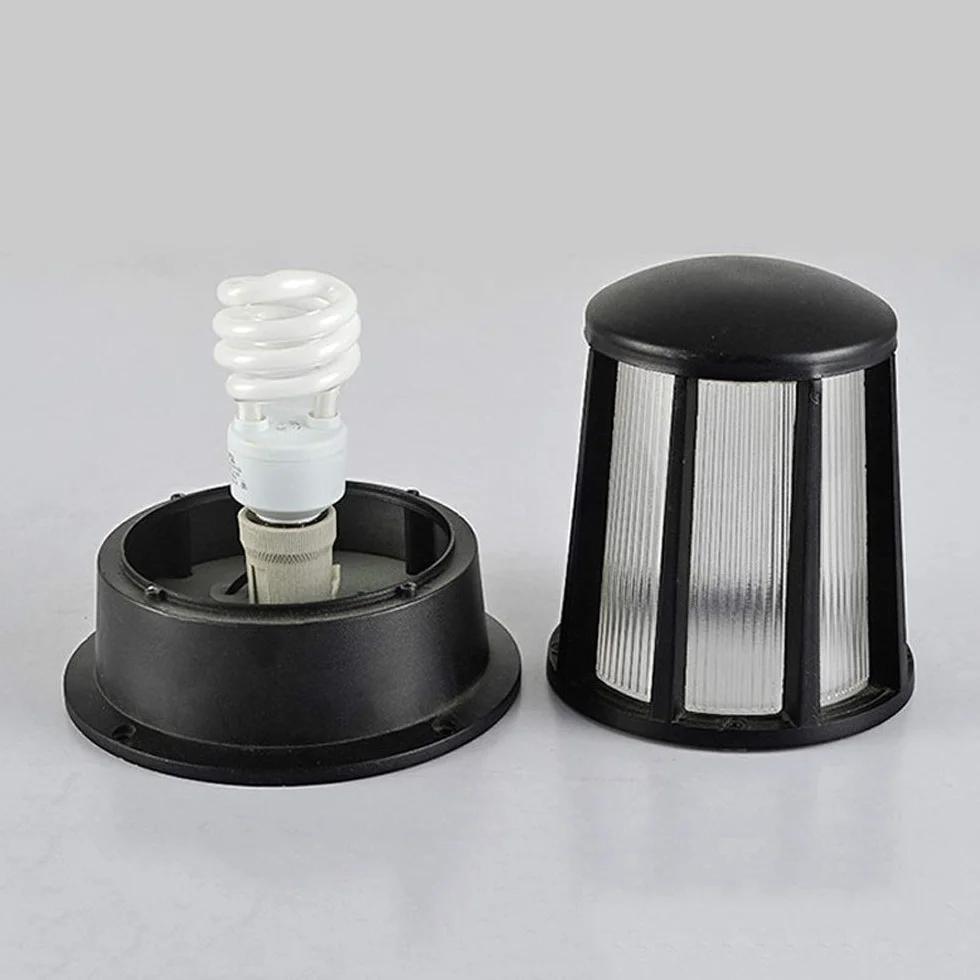 Lampe de pelouse étanche extérieur E27 Noir Pilier Aluminium Verre pour Cour Villa Patio