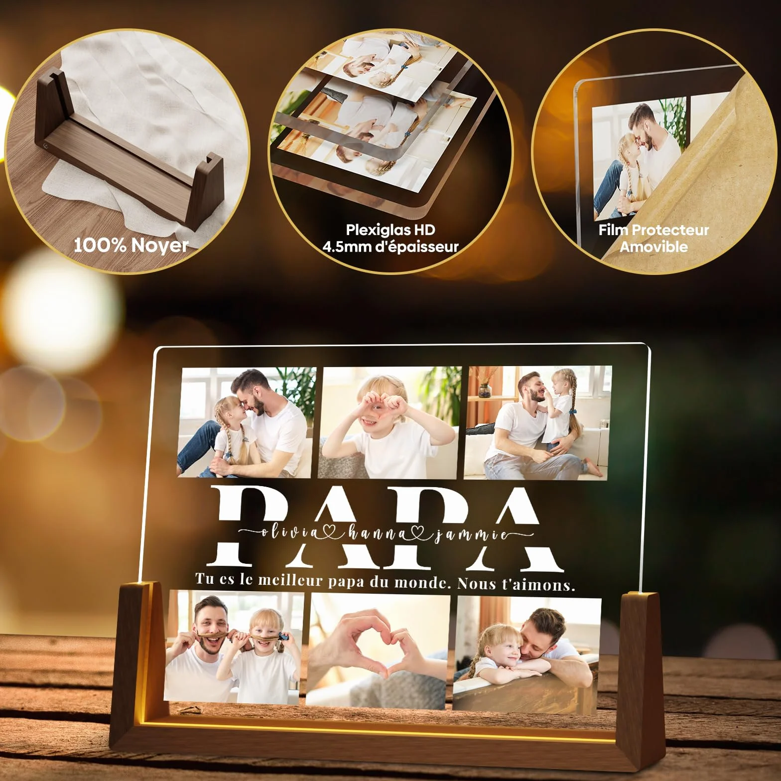 LUCKOR Cadre Photo Personnalisé Fête des Pères - Lampe Papa avec Photo Bébé