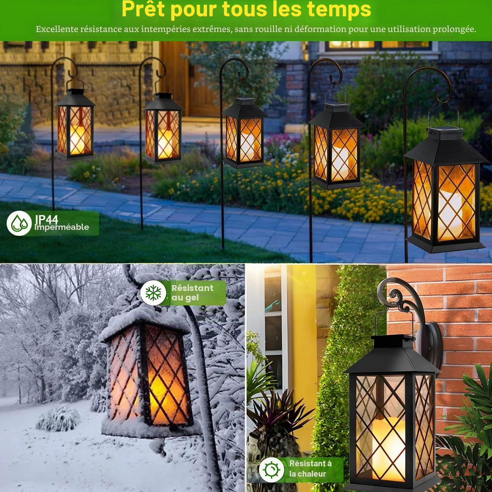 Lanterne Solaire Exterieur 2 Pièces 35cm Lampe Jardin Verre Trempé Étanche Noir