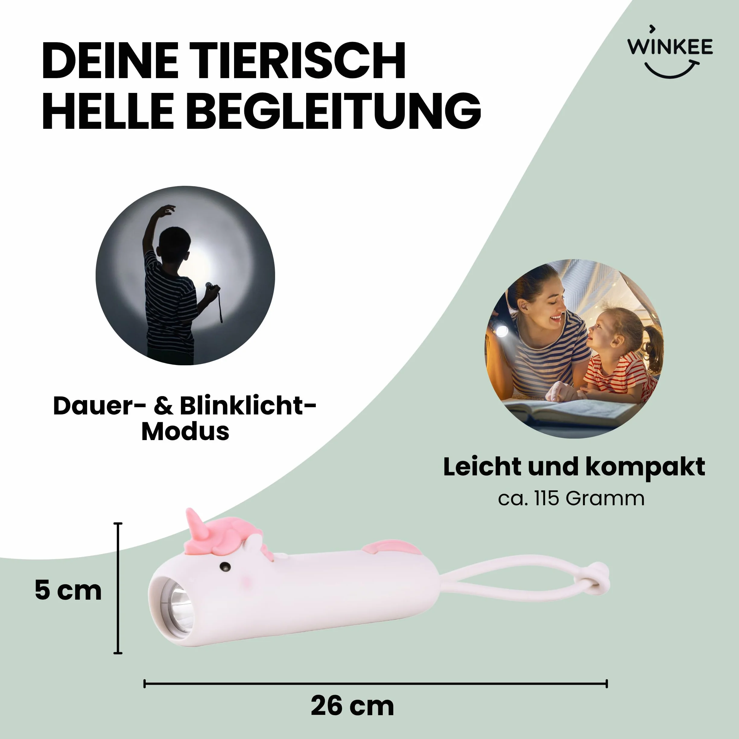 Winkee Lampe Torche Enfant Rechargeable LED Silicone Licorne Camping Randonnée Voyages Batterie Intégrée 12 h Autonomie