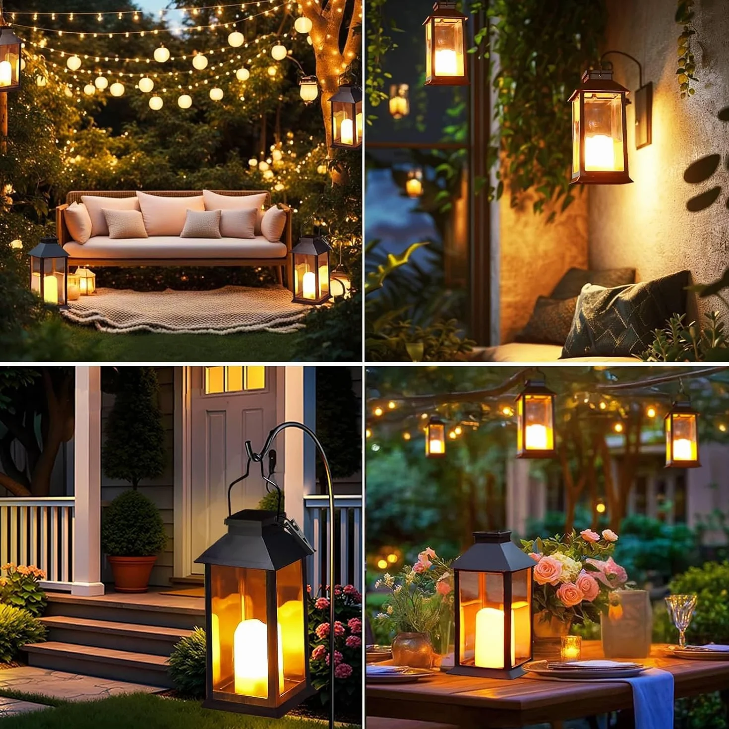 Lanterne Solaire Exterieur 2 Pièces Lampe Solaire avec Bougie Vacillante, Lanterne de Table Étanche Suspension Lampe pour Noël Balcon Jardin Terrasse