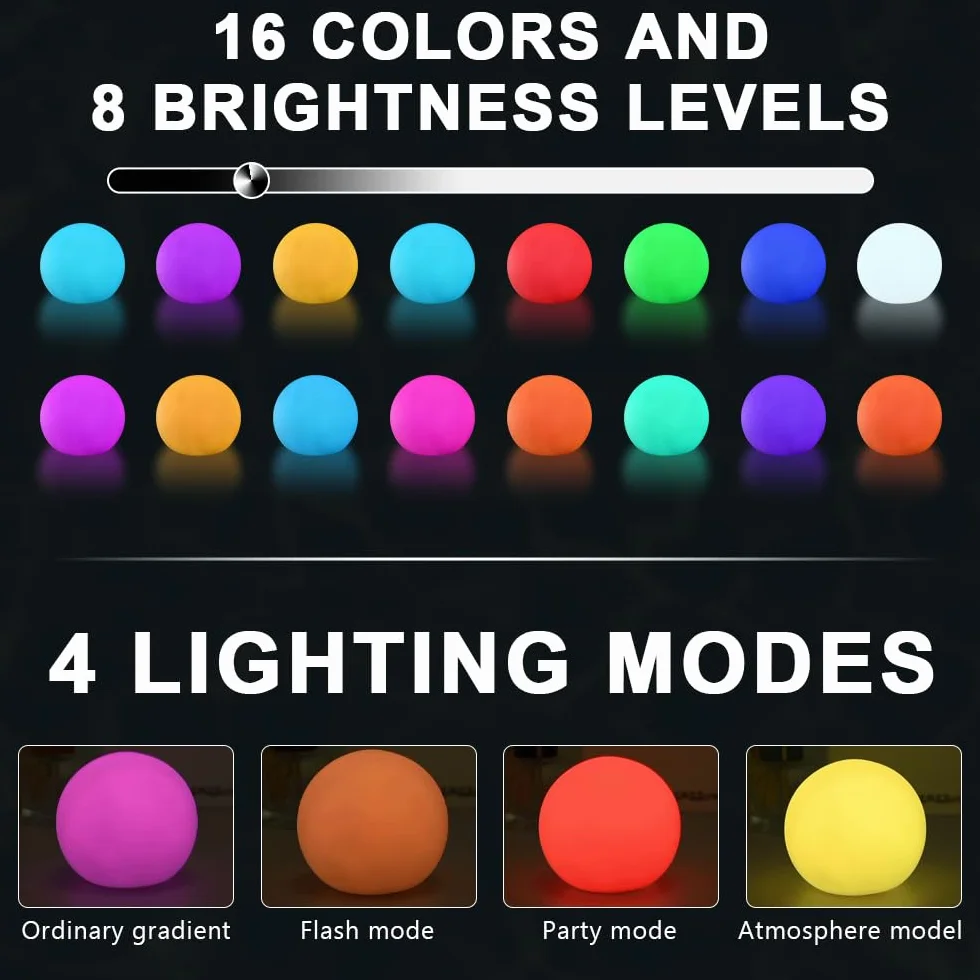 Boule Lumineuse Piscine LED 16 Couleurs RGB avec Télécommande Étanche Flottante 4 Pièces