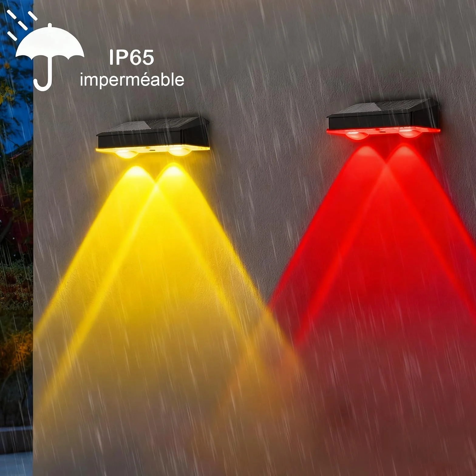 Lampe Solaire Extérieur Jardin Lot de 4, Applique Murale Solaire IP65 Étanche 9 Modes RGB LED
