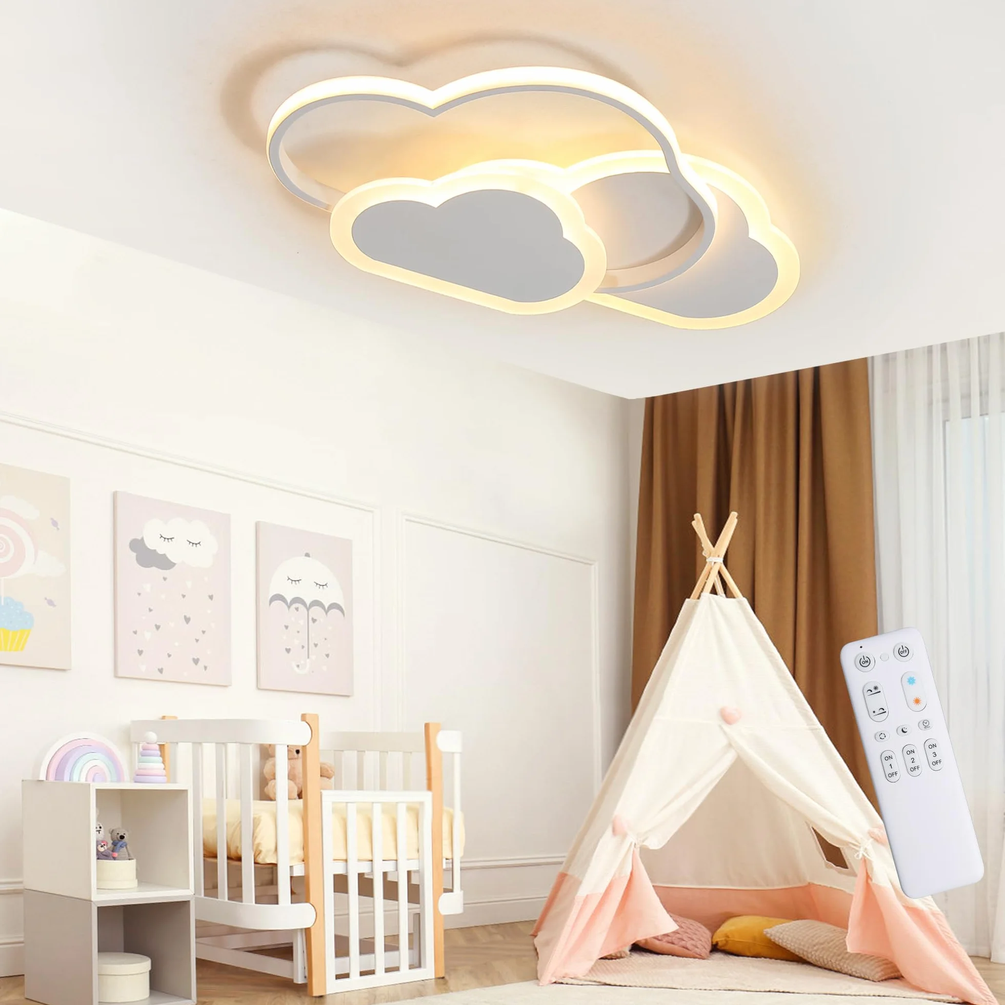 Plafonnier LED Enfant Forme Nuage 42cm 32W 2700lm Dimmable 3000K-6500K Télécommande Blanc Moderne