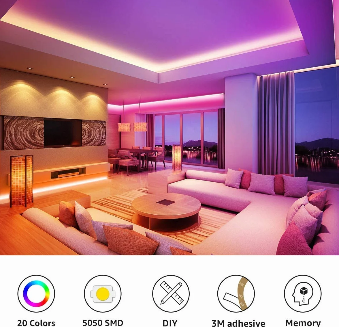 Bande LED RGB 5m 12V SMD 5050 300 LEDs Auto-Adhésif avec Télécommande