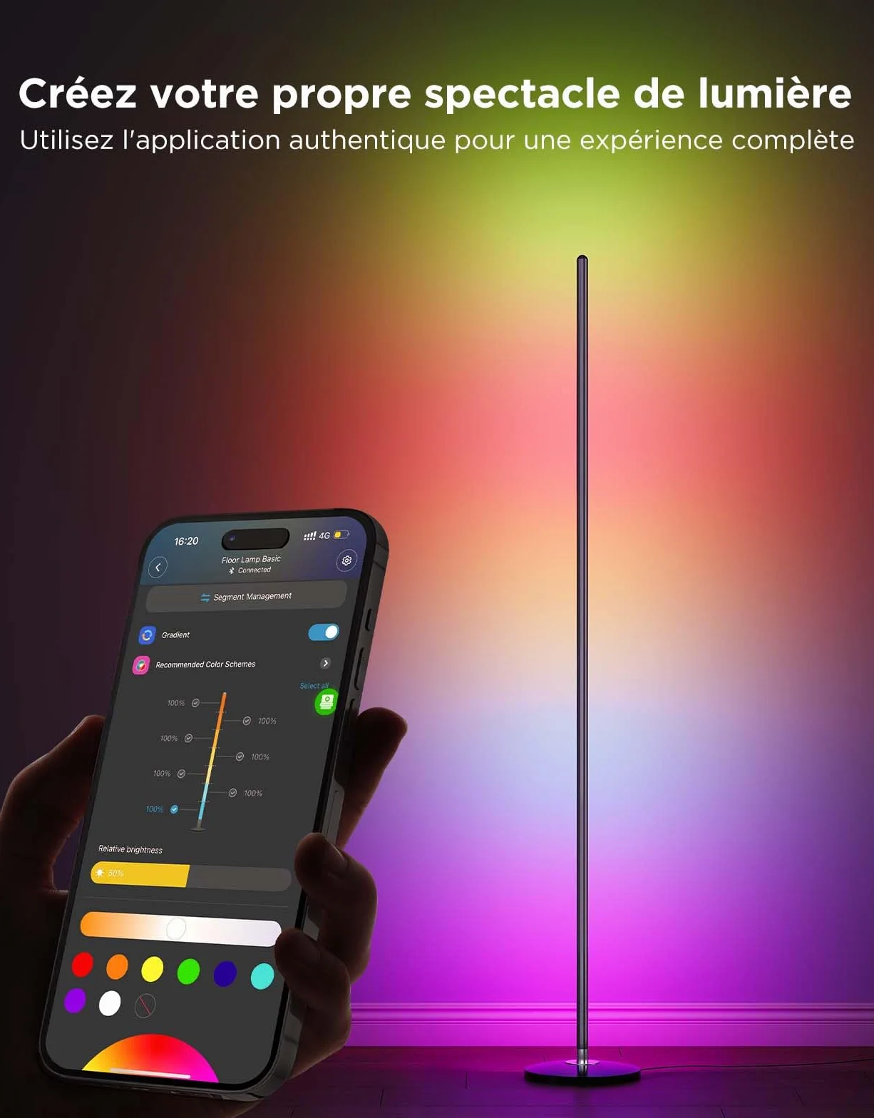 Govee RGBIC Lampadaire LED WiFi, Fonctionne avec Alexa Matter Google Assistant, Musique Sync, 16 Millions Couleurs 61 Modes de Scène