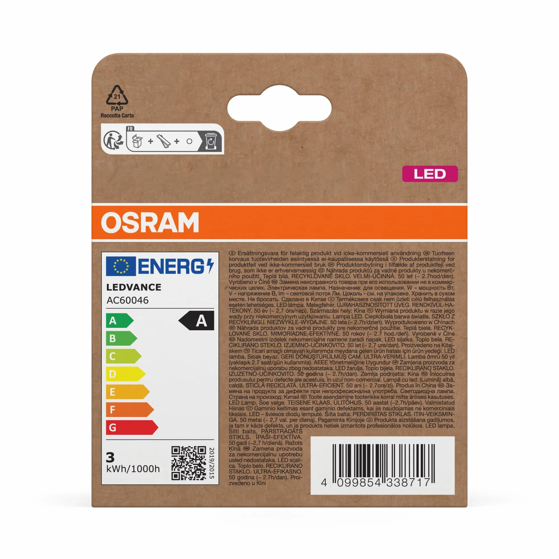 Osram Lampes LED E14 Bougie Blanc Chaud 2700K 40W Équivalent Pack de 3