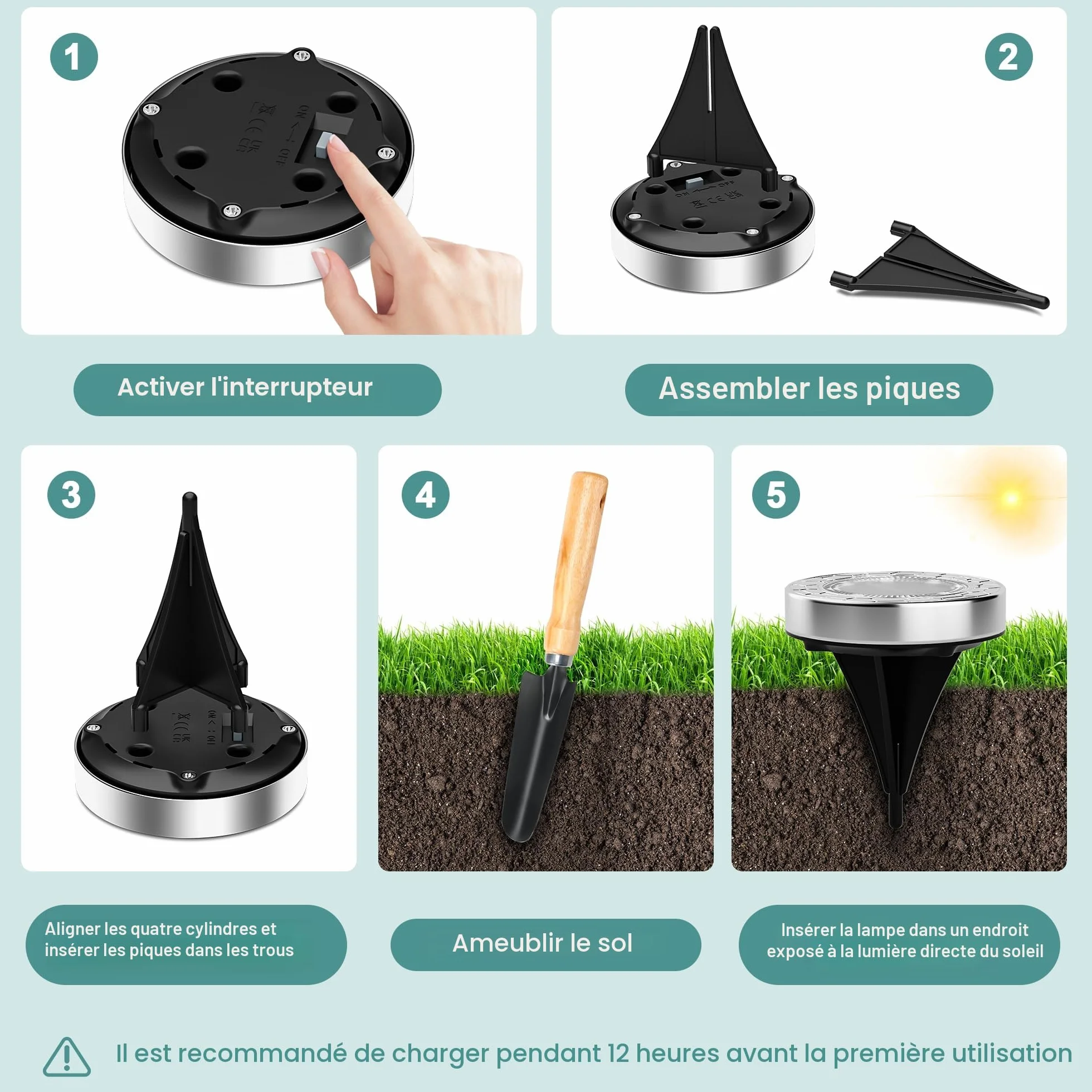 FIFlying Lampe Solaire Exterieur 10 Pièce LED Blanc Chaud, Acier Inoxydable, pour Jardin, Allée, Trottoir