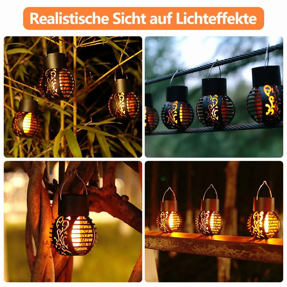 Lanterne Solaire Extérieure Lampe Flamme Jardin 6 PCS