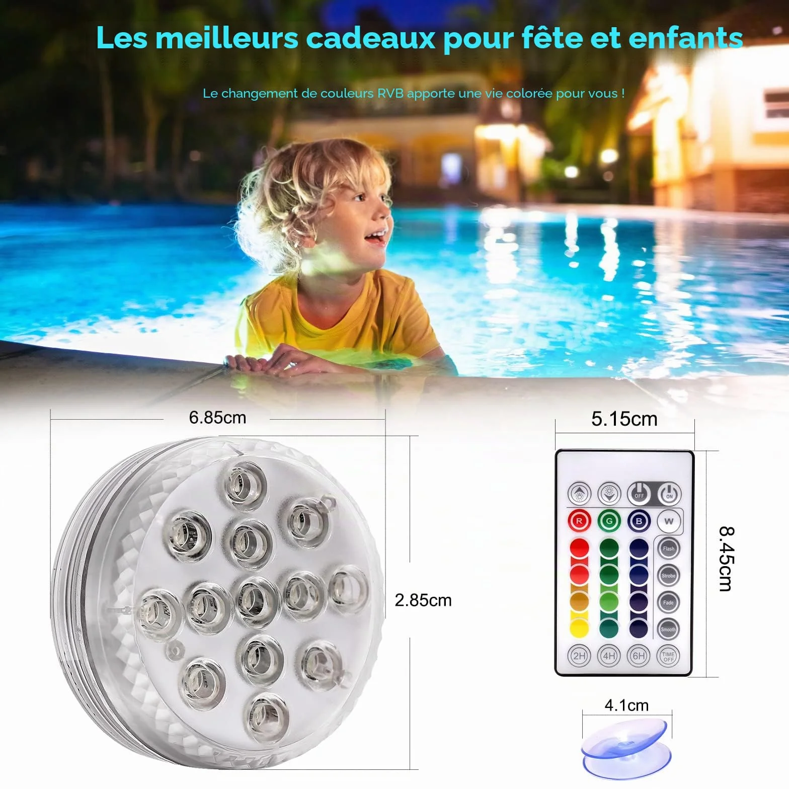 Lumières LED Submersible Lot de 4 - Lampe LED Imperméable Avec Télécommande RGB Multicolore Étanche