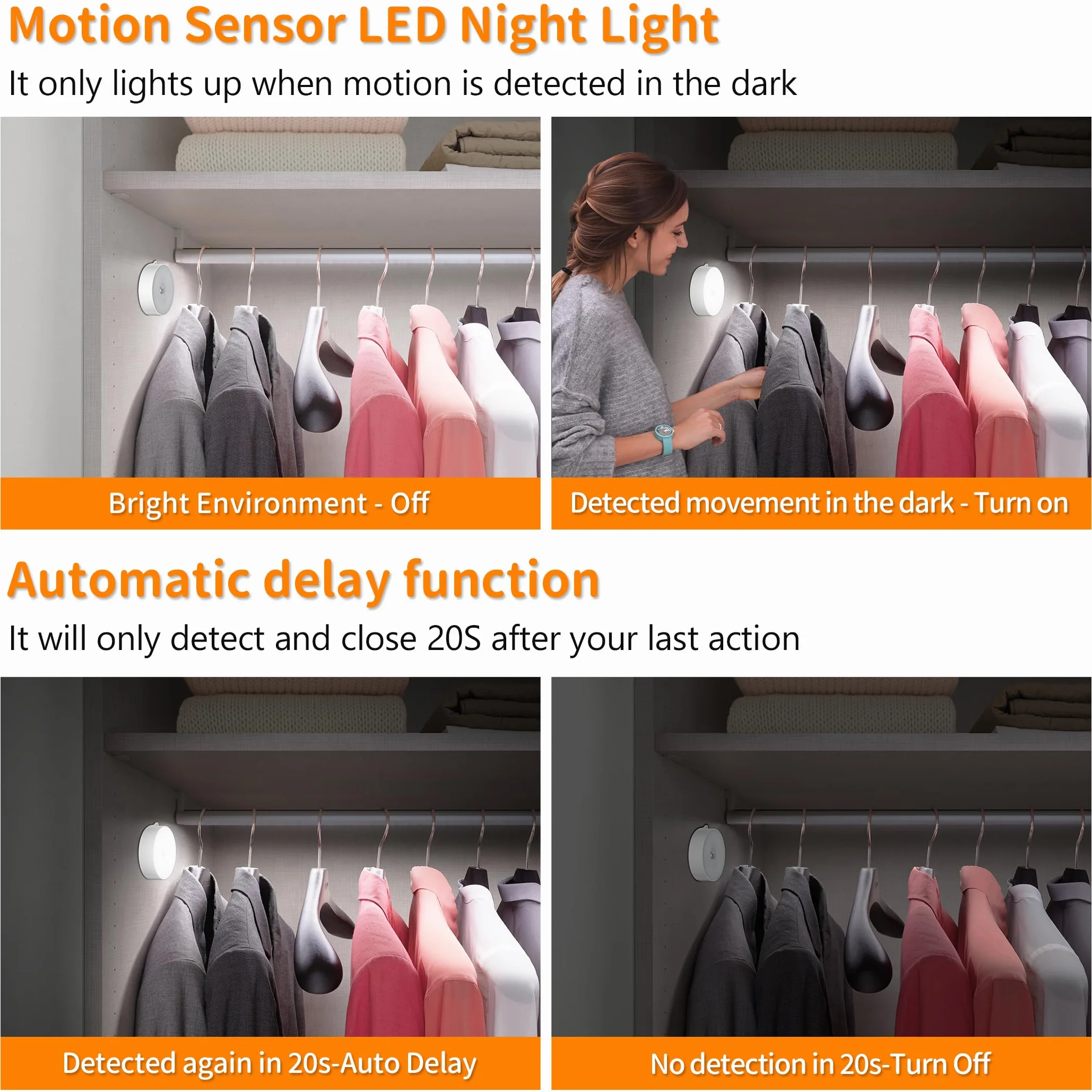 Lumiere detecteur de mouvement interieur lampe LED sans fil 3xAAA pour armoire escaliers placard cuisine 6 pieces blanc froid