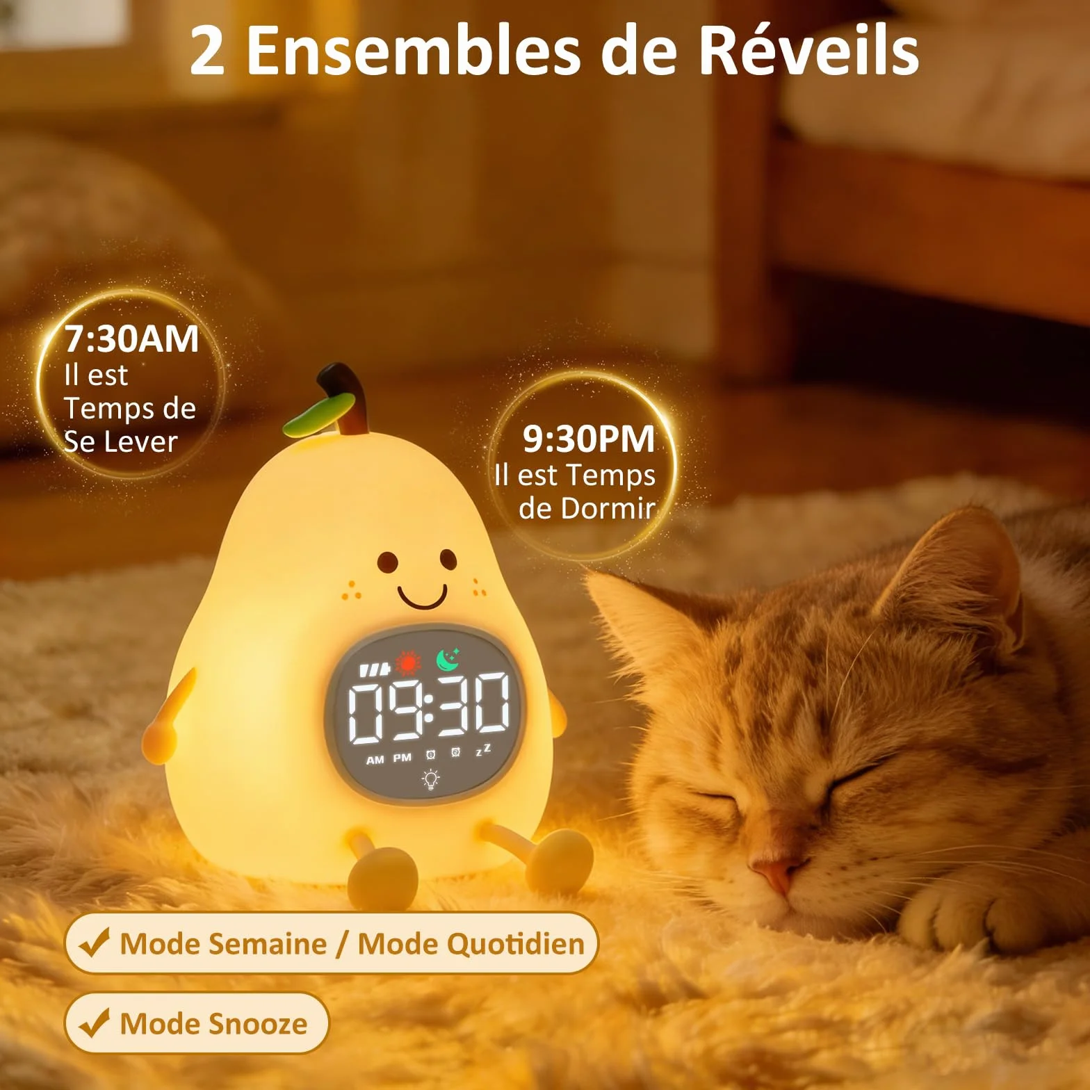 Réveil Enfant Éducatif Jour/Nuit Lumineux en Silicone avec Veilleuse