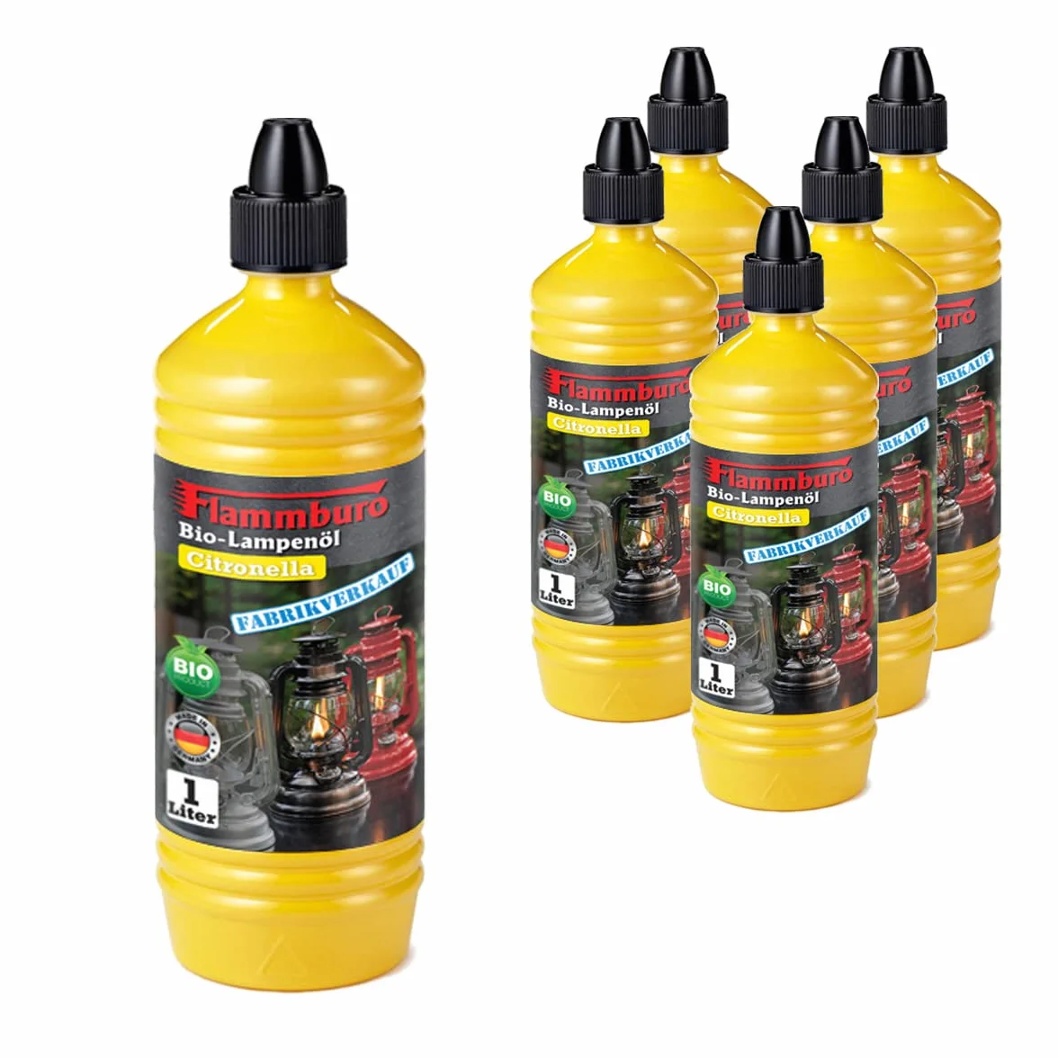 FLAMMBURO Lot de 6 bouteilles d'huile de lampe bio Citronella 6 x 1000 ml