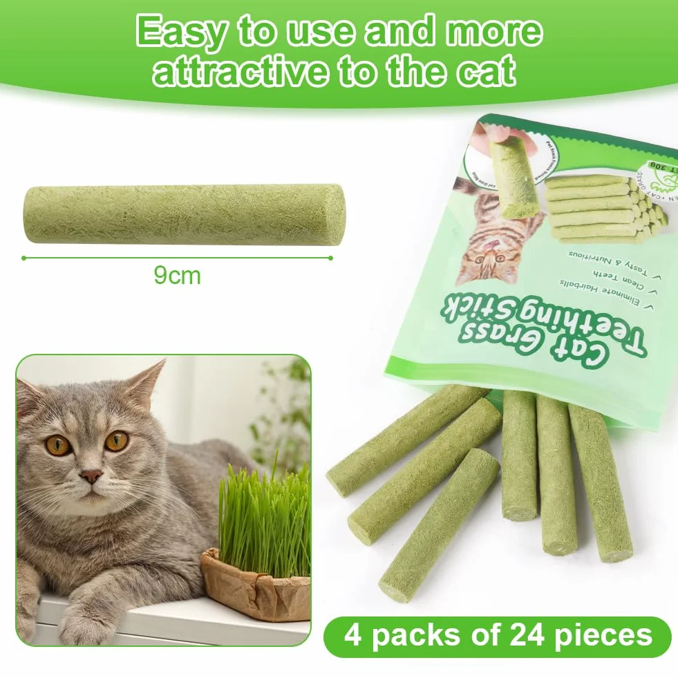 Bâton d'herbe à Chat 24pcs Bandes Lyophilisé Comestible Nettoyage des Dents Élimination Boules de Poils
