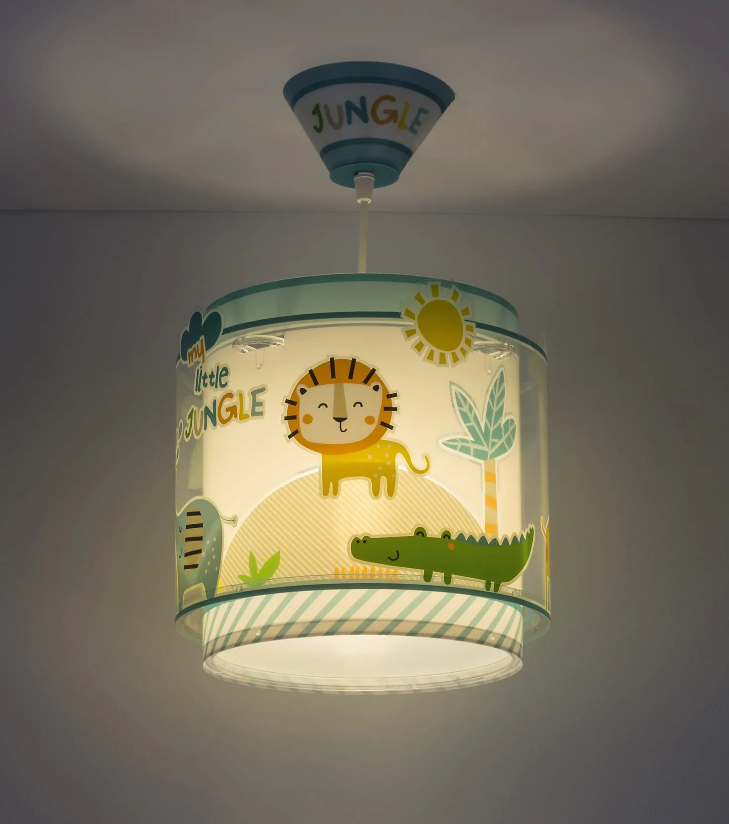 Dalber Lustre Chambre Lampe Suspension Enfant My Little Jungle Animaux Vert Lion Alligator Girafe E27