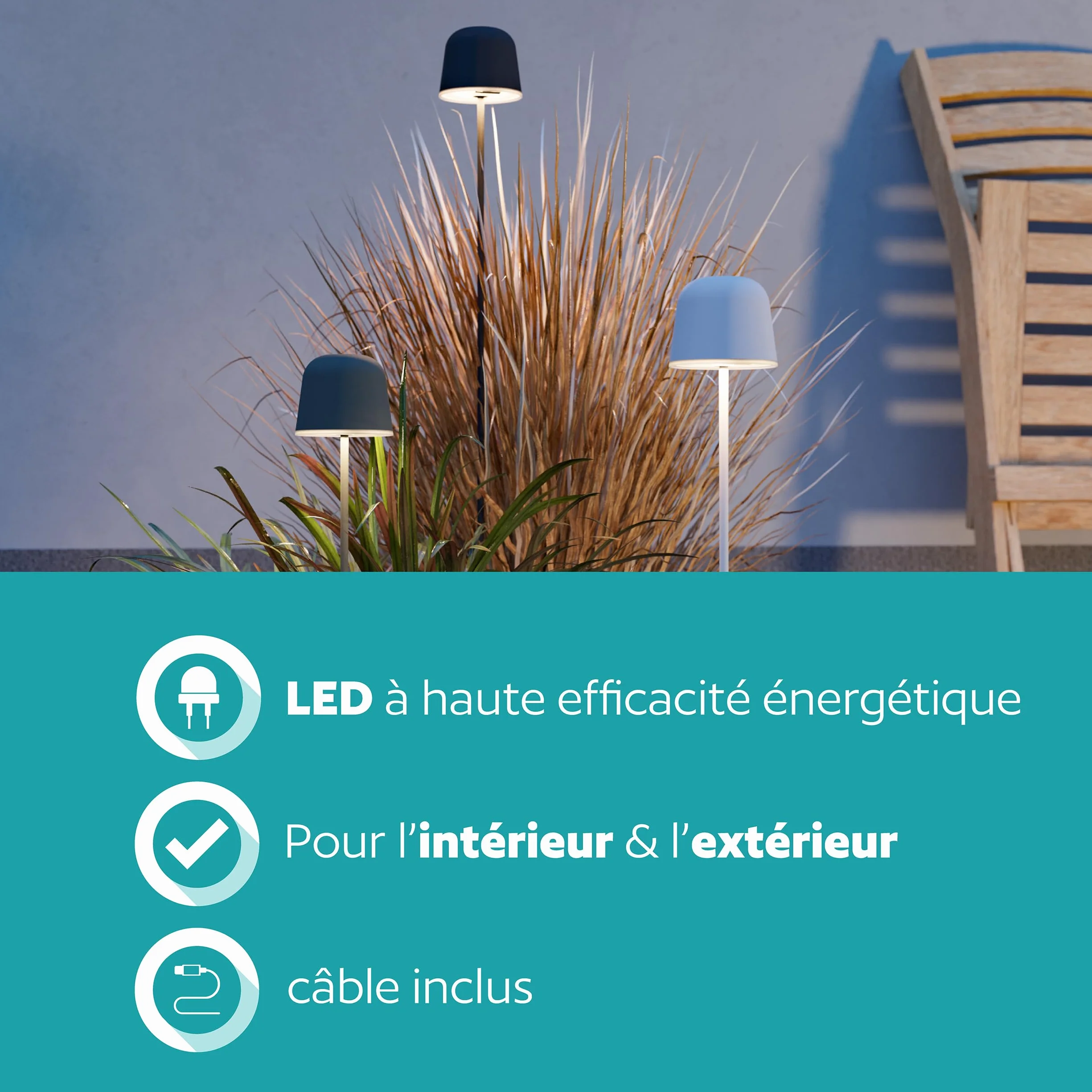 Eglo Lampe de table extérieure LED sans fil Mannera-S, rechargeable tactile, IP54, aluminium, acier brun rouille