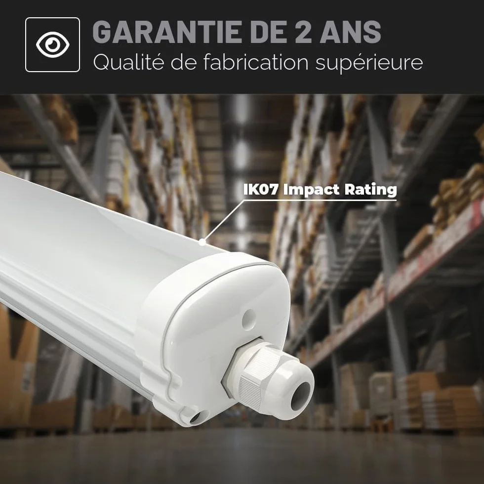 HOFTRONIC Lot de 4 Réglette LED 150 cm IP65 Extérieur Étanche 48W 5760 Lumens 4000K Neutre Blanc Connectable