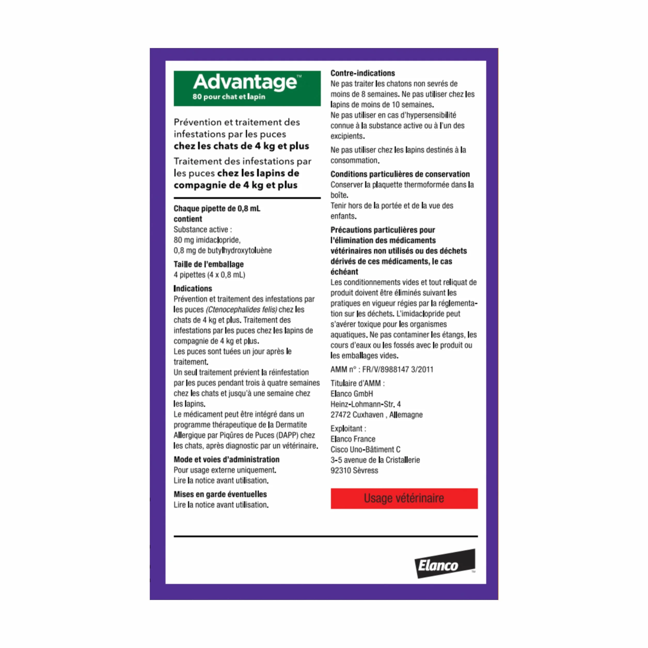 Advantage Chat & Lapin 4 kg – Pipettes anti puces chat prévention infestations – Traitement anti puces lapin protection continue 3-4 semaines – 4 x 0,8 ml